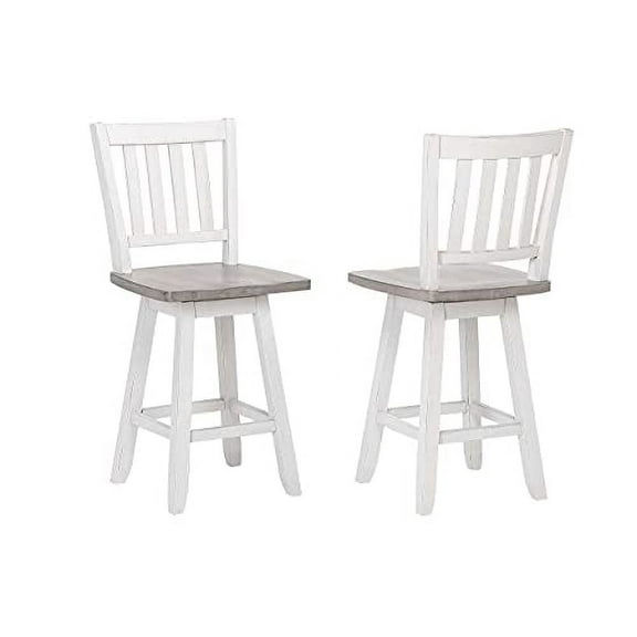Kings Brand Furniture - Gwinn Counter Height Swivel Stool - Set of 2, White/Wash Gray