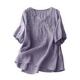 thumbnail image 2 of Embroidered Tops For Women Gauze Shirts For Women 100% Linen Clothing For Women Linen T Shirts For Women Cotton Boho Tops Womens Summer Tops Peasant Blouse Linen Clothing For Women Purple M, 2 of 7
