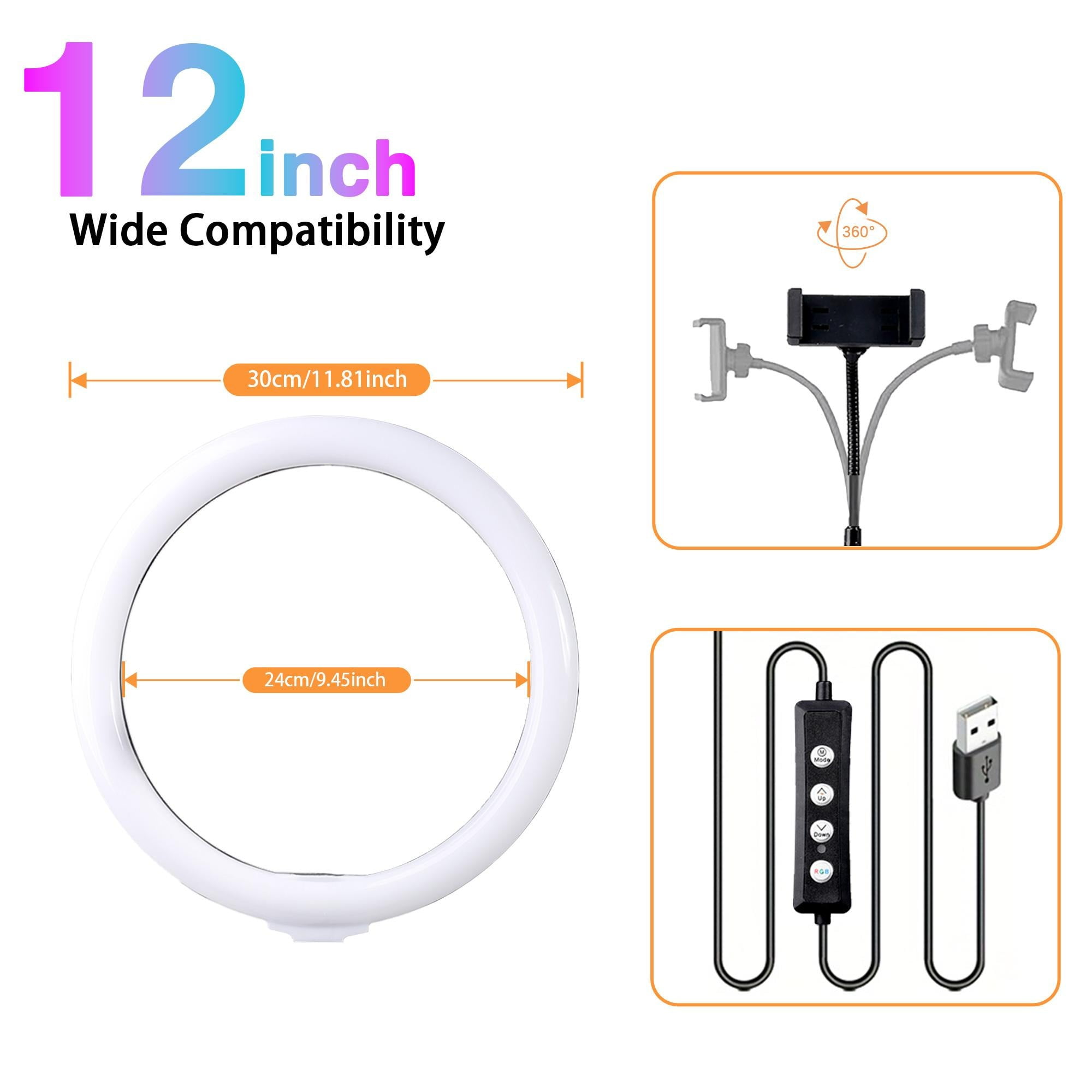 12" Ring Light with 63" Adjustable Tripod  10 Brightness Levels USB Powered Studio Lighting for Live Streaming YouTube TikTok Photography Makeup Videos Phone Selfie Halloween