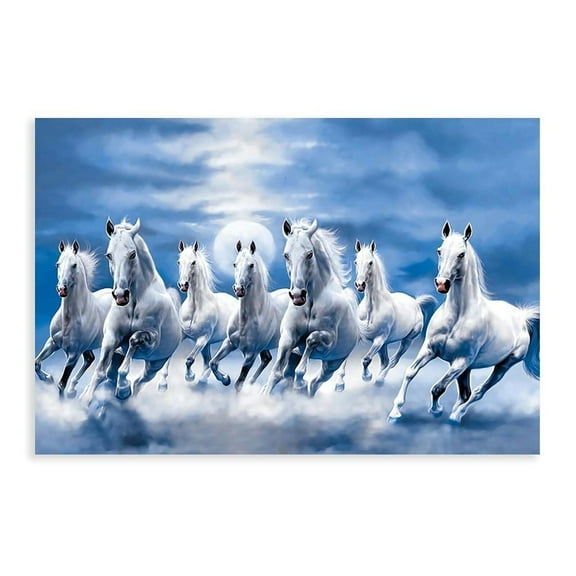 Seven Lucky Running Wild Horses Wall Art Animal Poster 3 Canvas Poster Wall Art Decor Print Picture Paintings for Living Room Bedroom Decoration