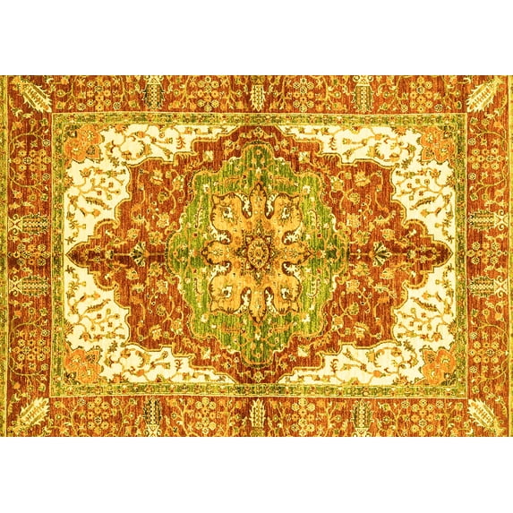 Ahgly Company Machine Washable Indoor Rectangle Persian Yellow Traditional Area Rugs, 3' x 5'