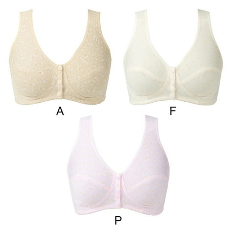 Women Bra Plus Size Thin Cotton Middle-aged And Elderly Front Buckle Underwear Solid Wireless Lingerie