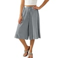 thumbnail image 6 of Wide Leg Capri Pants for Women High Waisted Drawstring Linen Palazzo Pants Pleated Loose Flowy Culottes with Pockets, S, 6 of 10
