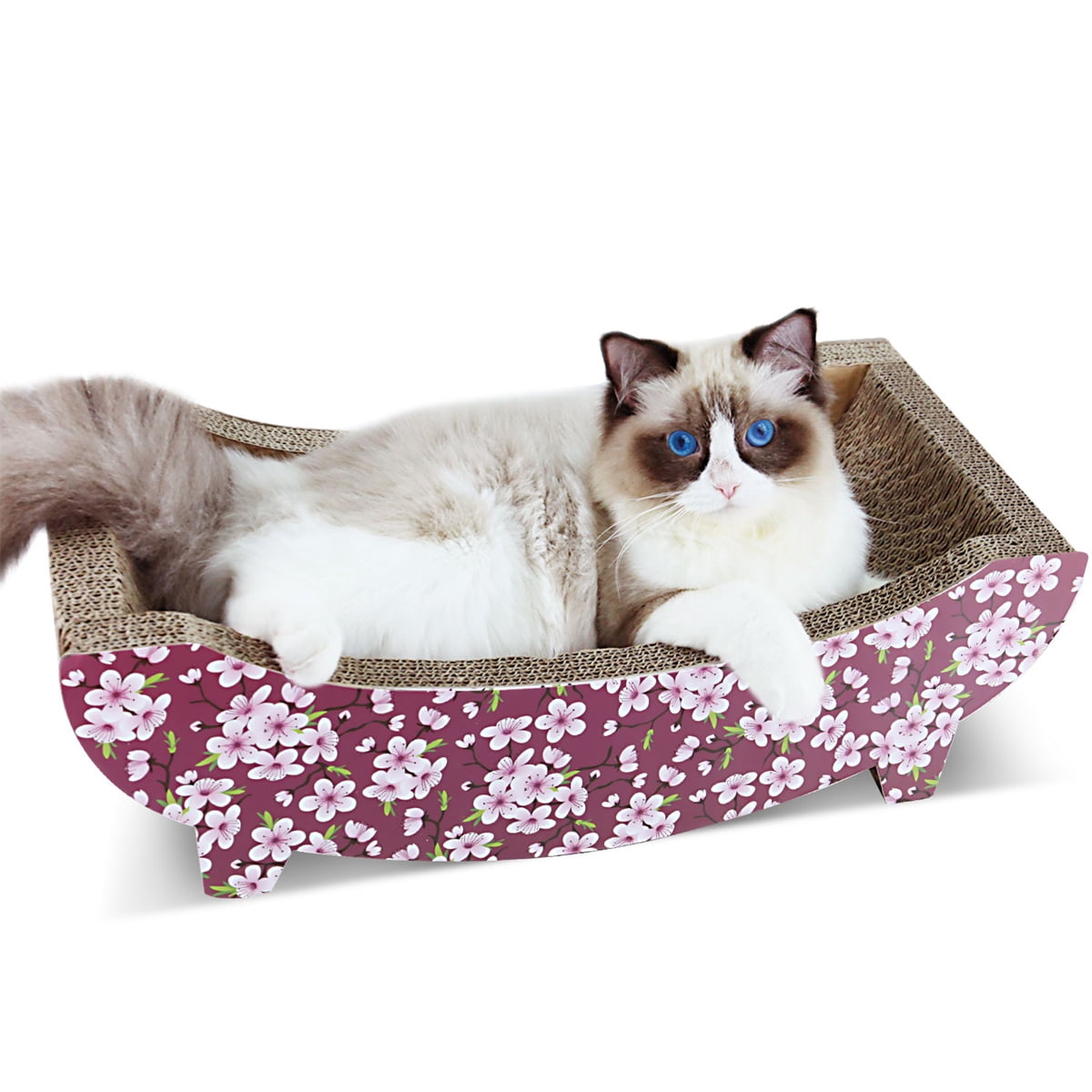 Cat Scratching Post Lounge Bed, Boat-shaped Cat Scratcher Cardboard Durable Board Pads Recycle 5 Layer Corrugated Paper Prevents Furniture Damage Brown