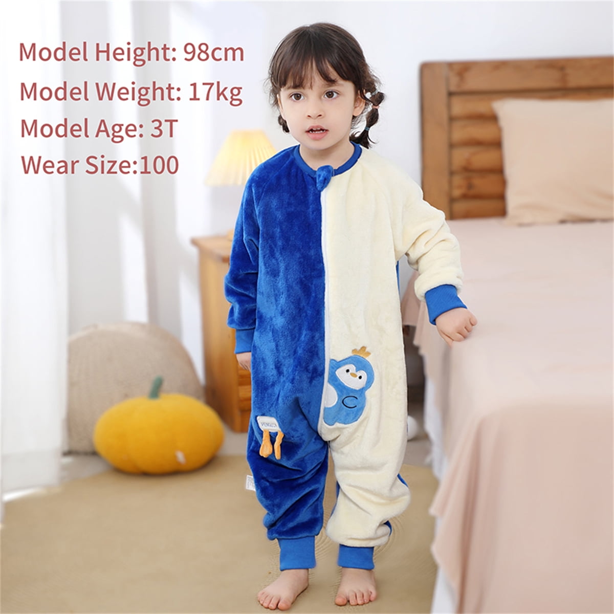 WIBACKER 9M-6Y Baby Warm Flannel Sleeping Bag with Feet, Penguin Sleepsuit, Kids Toddler Boys Girls Double Zipper Wearable Sleep Sack