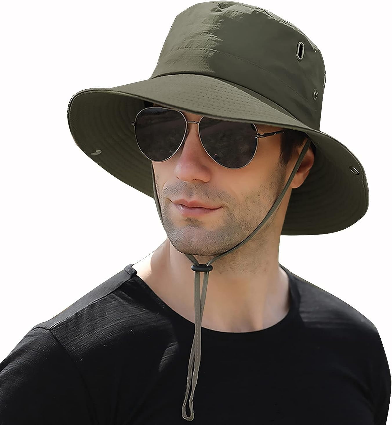 Muryobao Men Sun Hat Summer Wide Brim UPF 50+ Breathable Boonie Hats  Waterproof Foldable Safari Cap Army Green