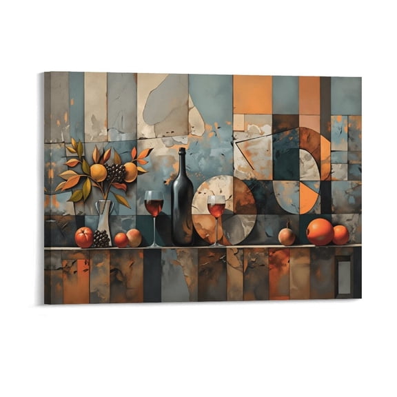 Potopok Wine Glass Still Life Wall Art, Wood Framed Abstract Canvas Painting With Frame, Home Decor For Kitchen Living Room Dining Room Bar,16x12