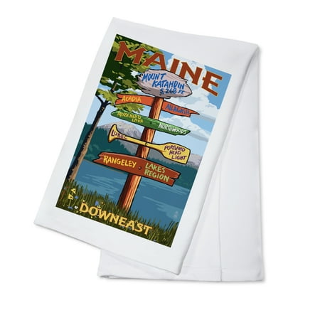 Mount Katahdin, Maine, Destinations Sign (100% Cotton Tea Towel, Decorative Hand Towel, Kitchen and Home)