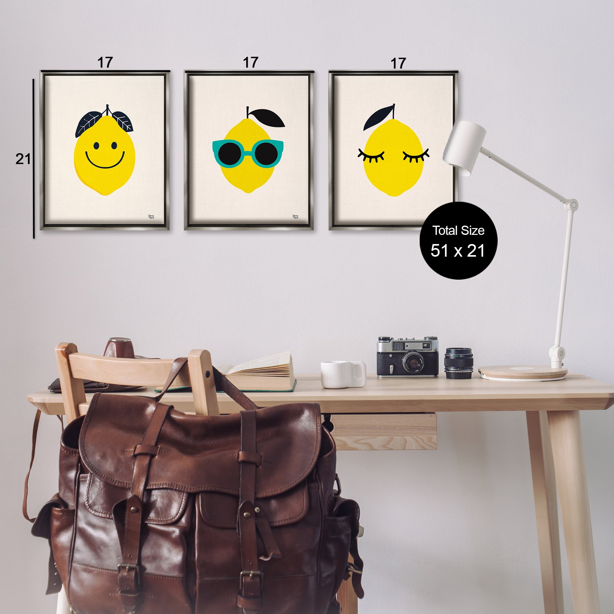 Stupell Industries Hip Summer Lemon Faces Food & Beverage Painting Gray Floater Framed Canvas Art Print Wall Art, 17 x 21, Set of 3