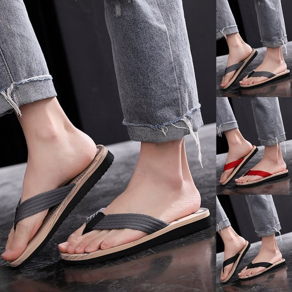 YAYUBA Mens Beach Sandals Red,Fashion Spring And Summer Men Flip Flops Flat Bottom Lightweight Non Wood Grain Casual Style Beach