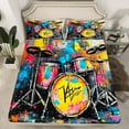 thumbnail image 2 of Manfei Watercolor Graffiti Queen Sheet Sets,Music Drum Kit Flat Sheet,Colorful Aplstter Ink Queen Fitted Sheet For Boys,Luxury Bedroom Decor,4pcs, 2 of 7