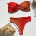 thumbnail image 5 of Yuanlook Women's Bandeau Bikini O Ring Strapless Tie Back Textured High Cut Two Piece Swimsuit Bathing Suits,Red,L, 5 of 9