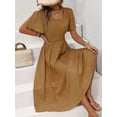 thumbnail image 5 of Women'S Vintage Polka Dot Dress V-Neck Waist Cinching Elegant Short Sleeved A-Line Dress Ginger Yellow XL, 5 of 7