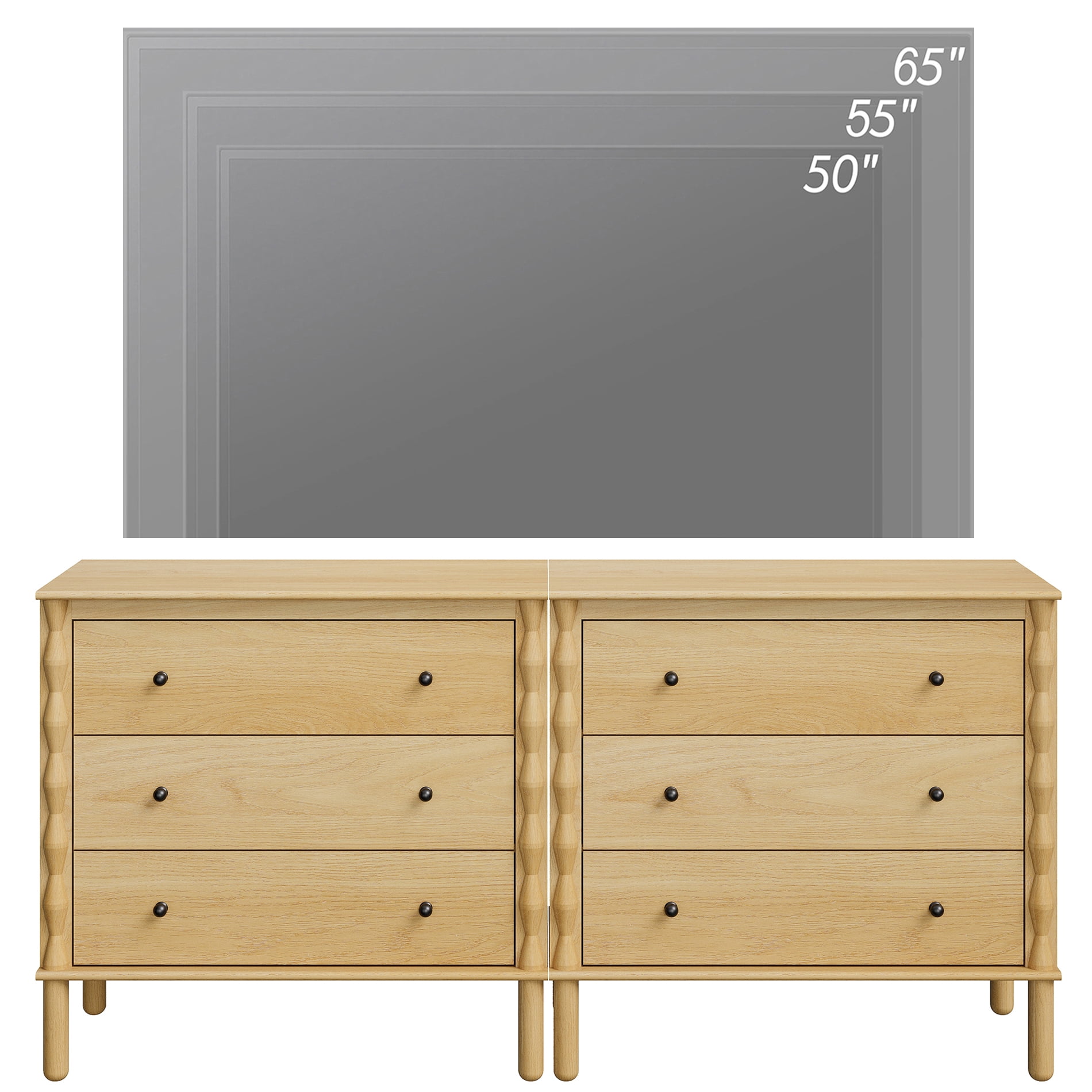 WAMPAT Modern TV Stand for 65" TV, Console Table with Solid Wood Legs for Living Room，Oak