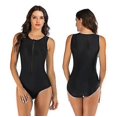 thumbnail image 1 of Traje de baño de una pieza de manga corta con estampado frontal y cremallera para mujer, 1 of 4