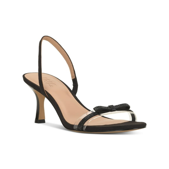 INC Womens Black Mixed Media Padded Bow Accent Goring Linnette Round Toe Stiletto Slip On Dress Slingback Sandal 8.5 M