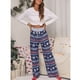 thumbnail image 5 of Pantalones con cordón y estampado navideño para mujer, elegantes, elásticos, de pierna larga y ancha, pantalones casuales para fiesta de Navidad No.36 Blue Snowflake S, 5 of 8