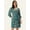 Blue, variant on DressBerry Women's Printed Poly Crepe Dress Casual Summer Long Puffed Sleeves Above Knee Length High Waist Square Neck Buttoned Front Western Style Light Weighted Straight Cut Short Dress