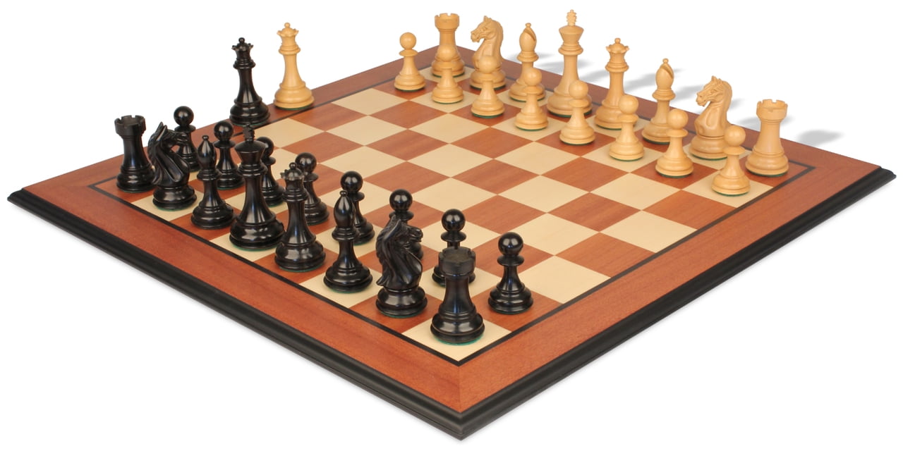 Wooden Chess Set Mahogany Board 20" Weighted Ebonised Classic Staunton Pieces 3. 