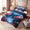 thumbnail image 2 of Manfei Night Fuji Lake Twin Comforter Sets for Teens, Cherry Moon Bedding Set, Blue Pink White, Navy Reversible 2 Pieces, 1 Comforter and 1 Pillowcase, 2 of 6