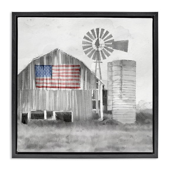 Stupell Industries Traditional Grandfather's Barn with Flag Black Floating Frame Canvas Art, 18 x 18, by Kim Allen