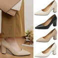 thumbnail image 4 of Penkiiy Women’s High Chunky Closed Toe Block Heels Pointed Toe Wedding Party Elegant Slip On Pumps Shoes 38 Beige, 4 of 4