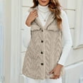 thumbnail image 3 of Womens Fleece Vest, Yigetop Womens Vest with Hood 2025 Winter Fleece Button Up Long Vest Jackets Warm Lightweight Fall Outerwear Womens Fall Vest Beige 2XL, 3 of 7