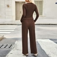 thumbnail image 7 of Women's 2 Piece Lounge Sets Basic Crew Neck Long Sleeve Button Down Tops Elastic Waist Wide Leg Lounge Long Pants Outfits, 7 of 7