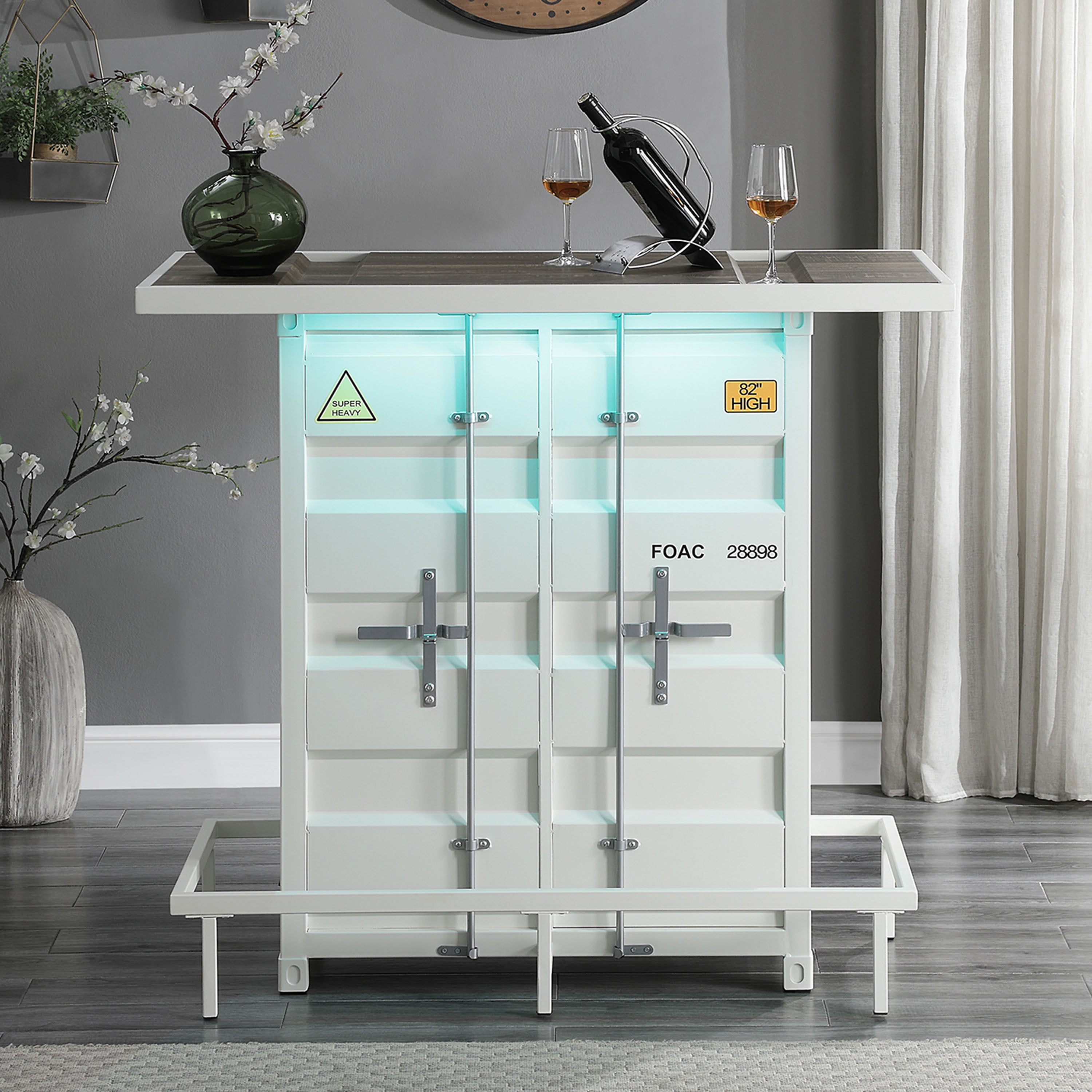 Furniture of America Locust Metal Bar Table with LED Light, White