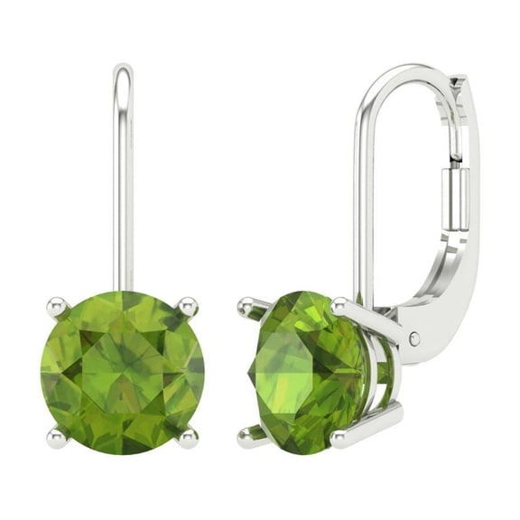 3 ct Lever-Back Drop Dangle Earrings for Women | 7.5mm Round Cut Natural Peridot | 18K White Gold