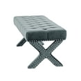 thumbnail image 4 of Inspired Home Brigitte Velvet X-Leg Bench Button Tufted Silver Nailhead Trim, Slate Blue, 4 of 7