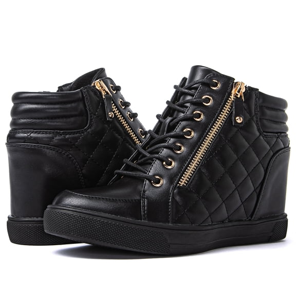 GLOBALWIN Women's Ankle Boots Black Wedge Sneakers For Women 8M