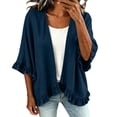 thumbnail image 2 of Miqool Womens Ruffled Denim Cardigans Open Front Lightweight 3/4 Sleeve Casual Trendy Jean Jackets Outerwear, 2 of 9