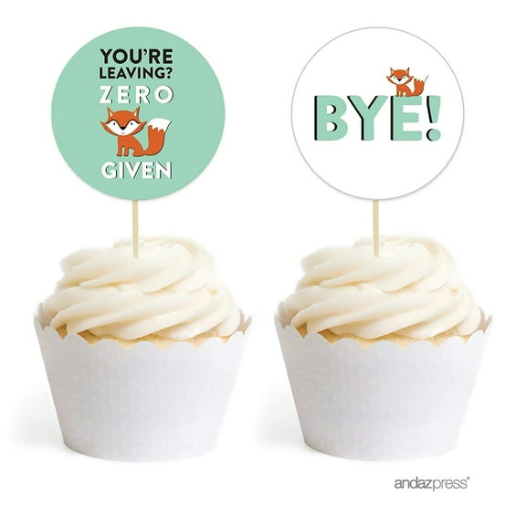 Funny Farewell Retirement Party Decorations, You're Leaving? Zero Fox Given , Cupcake Toppers DIY Kit, 20-Pack