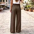 thumbnail image 5 of Cagogo Women Plus Size Wide Leg Elastic Waist Trousers with Pockets Casual Loose Long Pants Travel Work Lounge Bottoms Summer Beachwear, Coffee XL, 5 of 6