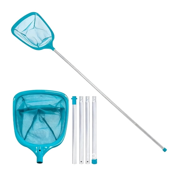 Pool Skimmer Net with 60 in / 152 cm Aluminum Telescopic Pole, Deep Leaf Rake, Fine Mesh Netting for Inground Above Ground Pools, Ponds, Hot Tubs, Spas, Turquoise