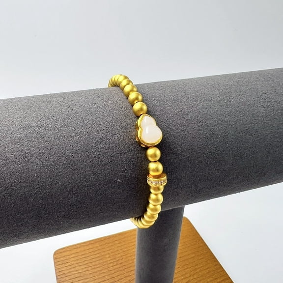 Elegant Vietnam Placer Gold Beaded Bracelet with Traditional Gourd Ornament – A Symbol of Prosperity and Grace