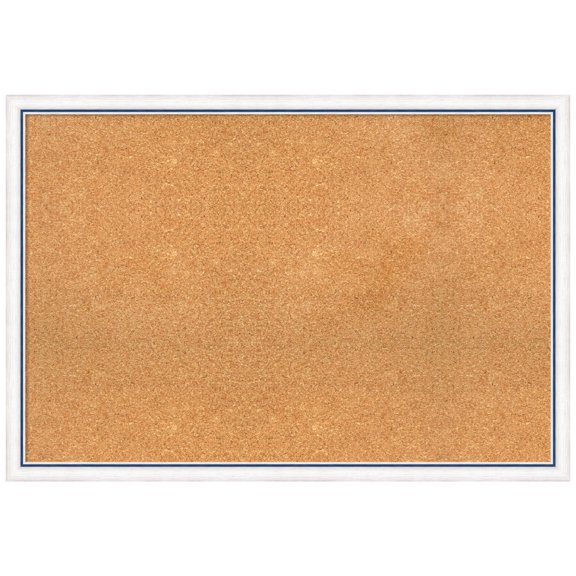 Amanti Art Natural Cork Board Wood Framed Morgan White Blue Bulletin Board 38 in. x 26 in.