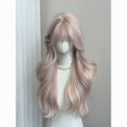 thumbnail image 3 of Xiao Hua Peluca ondulada de longitud media, cubierta para la cabeza, 1 peluca sintética resistente al calor, cabello rizado bohemio chic, peluca protectora, peluca refinada, rosa claro, 3 of 4