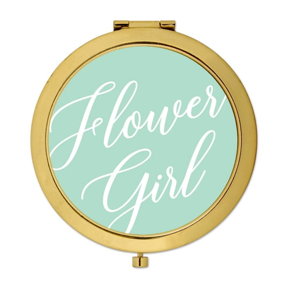 Koyal Wholesale Gold Compact Mirror Flower Girl Wedding Gift, Mint Green, 1-Pack