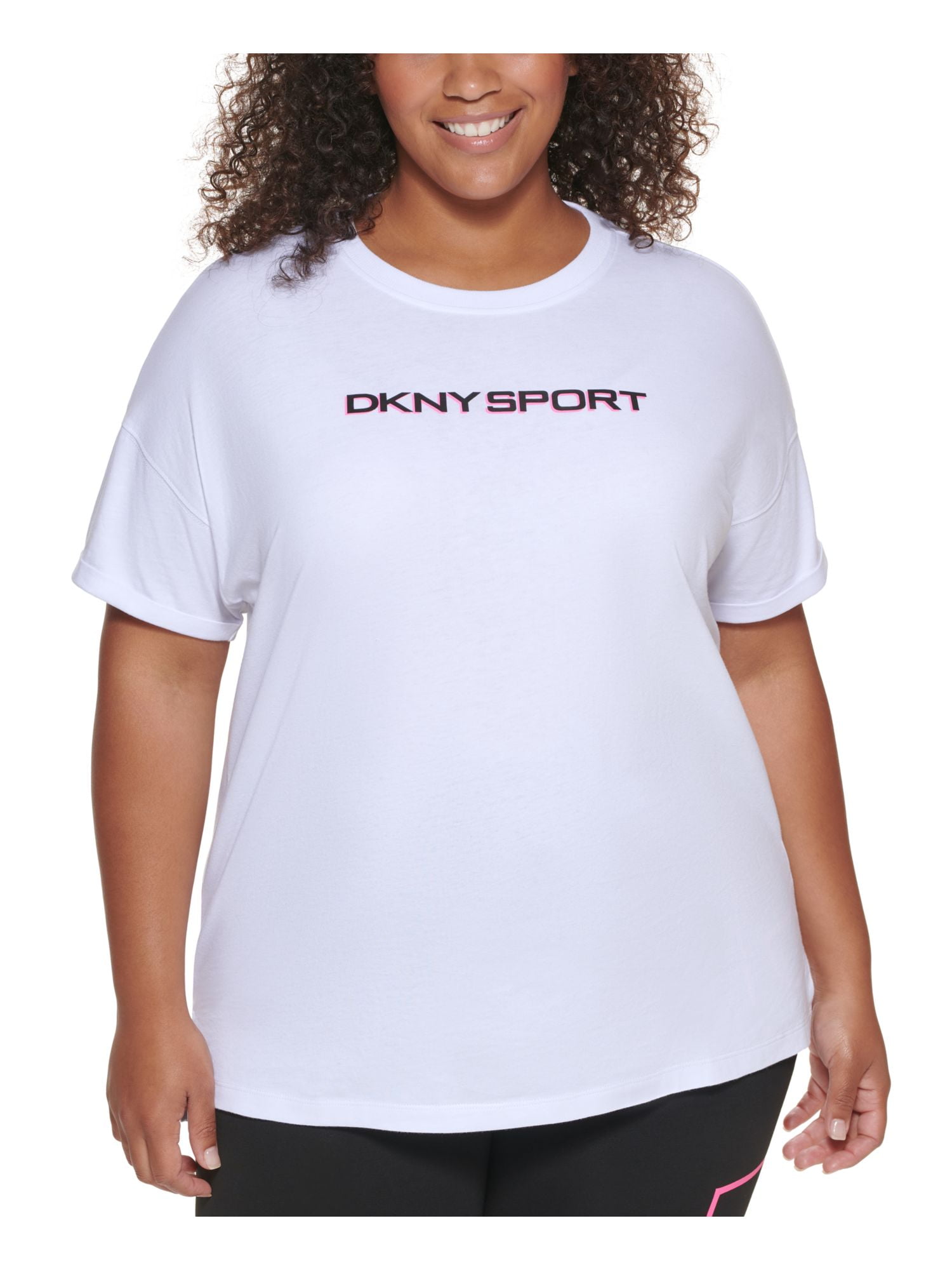 DKNY SPORT Womens Stretch Slitted Logo Graphic Short Sleeve Crew Neck Top 3X - Walmart.com