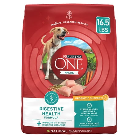 Purina ONE Plus Dry Dog Food Digestive Health Formula, Real Protein Rich Natural Chicken & Rice, 16.5lb Bag