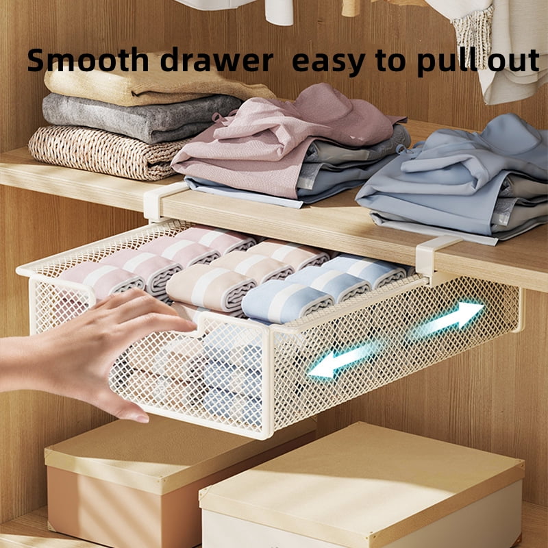 GIXUSIL Under Hanging Pullout Drawer Basket, Underwear Socks Holder Drawer, Coffee Pod Holder For Counter, Wire Basket Attaches to Shelf, Space Saving for Kitchen Counter Pantry Cupboard，Black