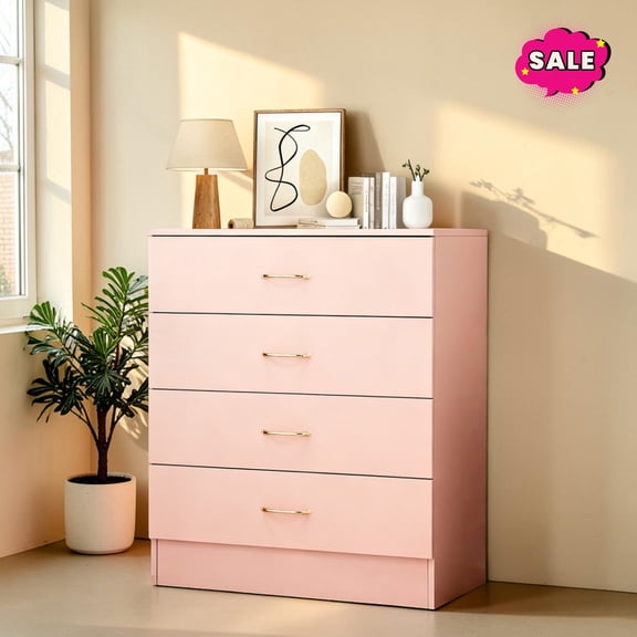 GZXS 4 Drawer Dresser for Bedroom, Small Chests of Drawers, Modern Night Stand for Hallway, Closet, Living Room, Pink