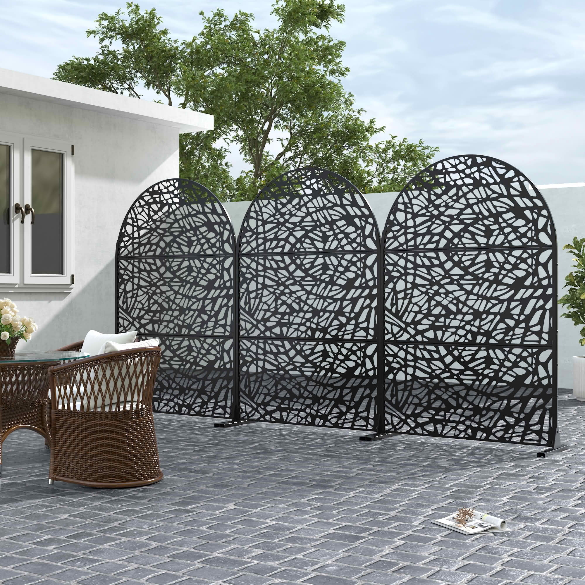 MAYEERTY 72x47 Black Outdoor Natural Privacy Panel Screen, 3 Piece Set Natural Folding Divider for Backyard and Garden