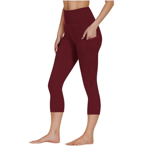 REALiKUN Womens Yoga Capri Leggings Plus Size High Waisted Hip Lifting Tight Elastic Fitness Capris with Pocket