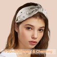 thumbnail image 3 of Unique Bargains Faux Pearl Knotted Headband Bling Twisted Faux Pearl Headband Faux Pearl Top Knot Hairband Beige, 3 of 7