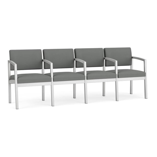 Lenox Chaise d'Attente de Réception en Acier à 4 Places / Acier Argenté / Gris Pâle