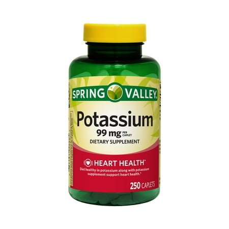 Spring Valley Potassium Heart Health Dietary Supplement Caplets, 99 mg, 250 Count