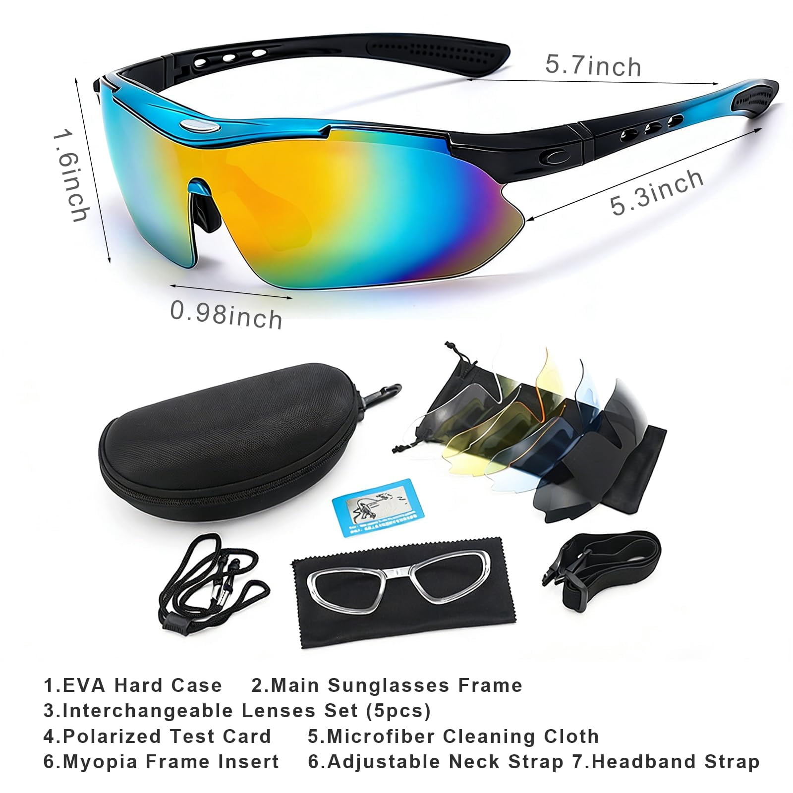 Hmhnsya Polarized Sports Sunglasses with 5 Interchangeable Lenses,Mens Womens Cycling Bike Glasses,Baseball Running Fishing